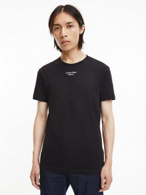 Black Calvin Klein Slim Organic Cotton Men T-Shirt | JENZ-45078