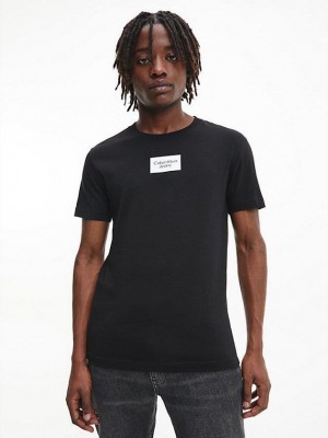 Black Calvin Klein Slim Organic Cotton Men T-Shirt | SVUC-69840