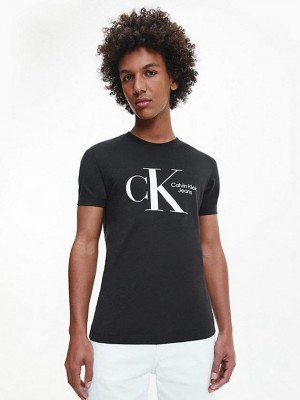 Black Calvin Klein Slim Organic Cotton Men T-Shirt | WNBZ-46239