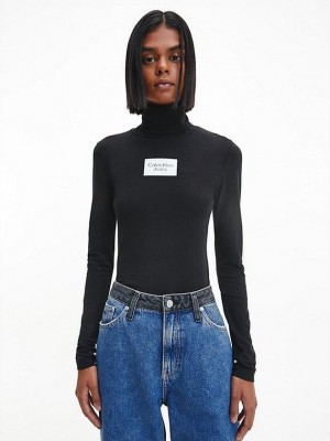 Black Calvin Klein Slim Organic Cotton Roll Neck Women Top | OTYI-34016