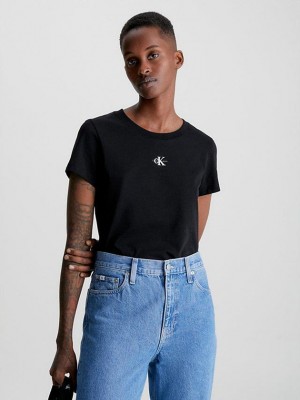 Black Calvin Klein Slim Organic Cotton Women T-Shirt | EIKF-56102