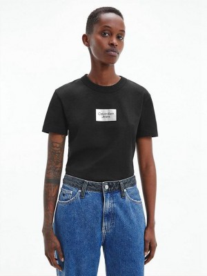 Black Calvin Klein Slim Organic Cotton Women T-Shirt | CLNB-87951
