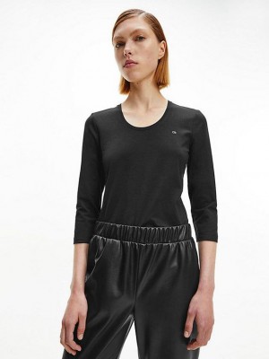 Black Calvin Klein Slim Organic Cotton Women T-Shirt | BUQE-07286