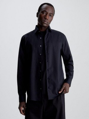 Black Calvin Klein Slim Poplin Stretch Men Shirts | LTRO-94705