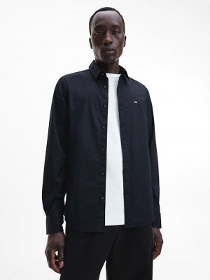Black Calvin Klein Slim Poplin Stretch Men Shirts | JHLW-20489