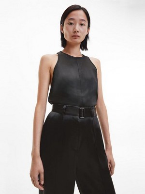 Black Calvin Klein Slim Racer Back Tank Women Top | PKIO-24965