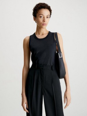 Black Calvin Klein Slim Racerback Tank Women Top | BAUC-82956