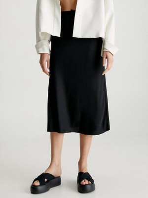 Black Calvin Klein Slim Recycled Crepe Midi Women Skirt | JEQY-57830