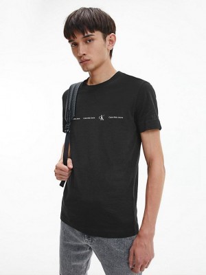 Black Calvin Klein Slim Repeat Logo Men T-Shirt | DSAL-60492
