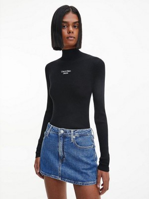 Black Calvin Klein Slim Rib-Knit Jumper Women Sweater | VEMX-53684