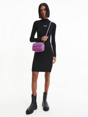 Black Calvin Klein Slim Rib-Knit Jumper Women Dress | AEVK-34960