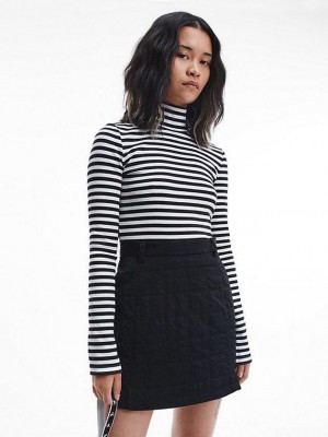 Black Calvin Klein Slim Ribbed Mock Neck Women Top | DCHJ-54932
