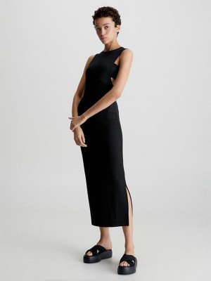 Black Calvin Klein Slim Ribbed Tank Women Dress | UFDA-29547