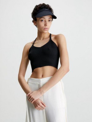 Black Calvin Klein Slim Ribbed Tank Women Top | YFTM-21350