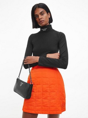 Black Calvin Klein Slim Roll Neck Women Top | ZSIF-62018