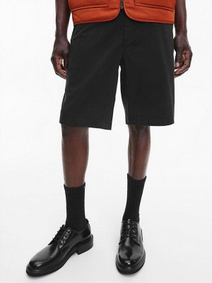 Black Calvin Klein Slim Sateen Men Shorts | TQBW-34968
