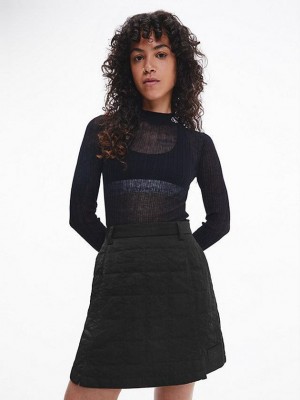 Black Calvin Klein Slim Sheer Knit Jumper Women Sweater | KXMC-34201
