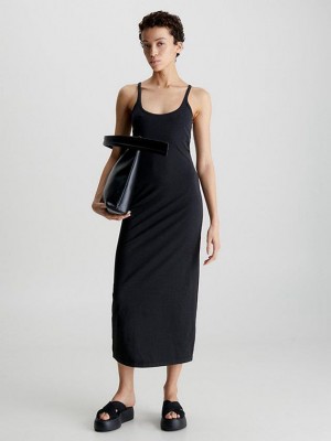 Black Calvin Klein Slim Stretch Jersey Slip Women Dress | LXBD-81563