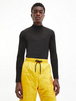 Black Calvin Klein Slim Stretch Long Sleeve Men T-Shirt | KGOX-32579