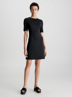 Black Calvin Klein Slim Technical Knit Mini Women Dress | NKOS-43985