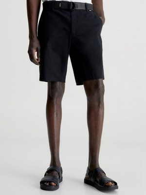 Black Calvin Klein Slim Twill Men Shorts | VYUA-45182