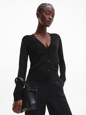 Black Calvin Klein Slim Wool Cardigan Jumper Women Sweater | KILN-29056