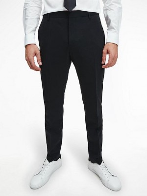 Black Calvin Klein Slim Wool Stretch Suit Men Pants | PNGH-72641