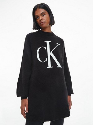 Black Calvin Klein Soft Chenille Logo Jumper Women Sweater | KCEX-18543