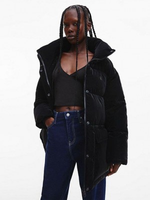 Black Calvin Klein Soft Touch Belted Puffer Women Jacket | WLBQ-89425