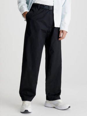 Black Calvin Klein Straight Belted Utility Chinos Men Pants | YQEP-43907