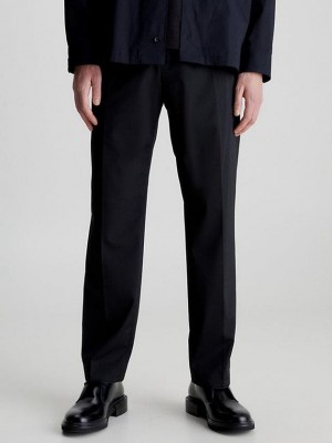 Black Calvin Klein Straight Wool Blend Men Pants | JZXR-84703