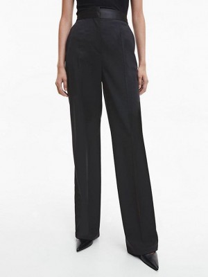 Black Calvin Klein Straight Wool Tuxedo Women Pants | SHEW-03719