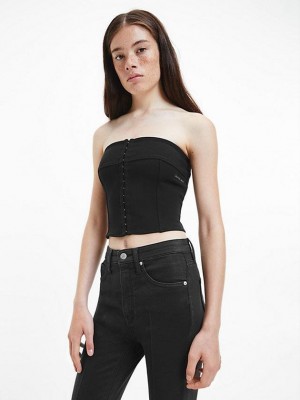 Black Calvin Klein Strapless Bustier Women Top | JZUB-34287
