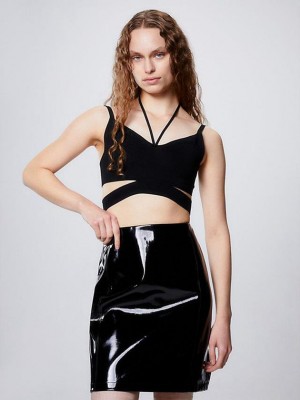 Black Calvin Klein Strappy Knit Bra Women Top | TVGI-68329