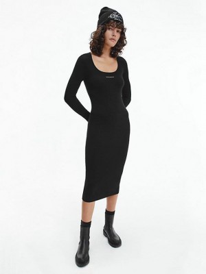 Black Calvin Klein Stretch Knit Bodycon Women Dress | SLVJ-10652