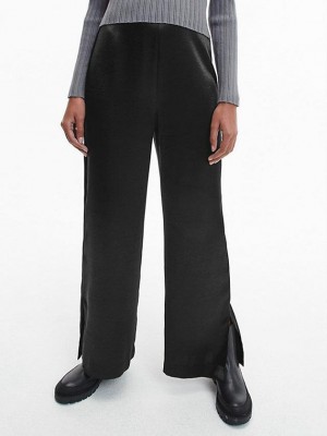 Black Calvin Klein Stretch Satin Wide Leg Women Pants | JQVM-71806