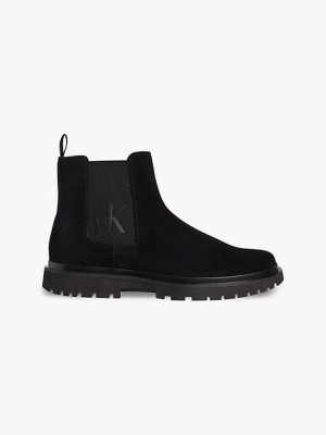 Black Calvin Klein Suede Chelsea Men Boots | HAYL-35021
