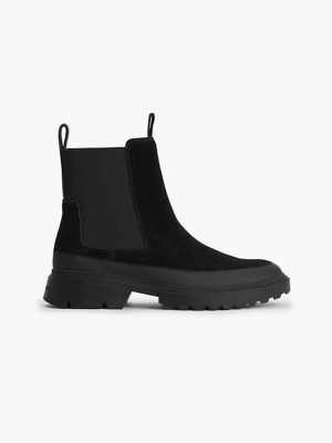 Black Calvin Klein Suede Chunky Chelsea Men Boots | BRZO-20174