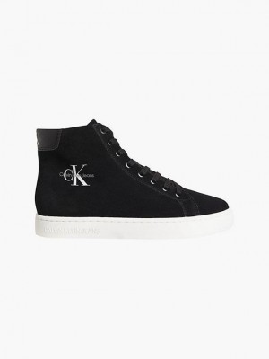 Black Calvin Klein Suede High-Top Men Sneakers | VWGQ-43018