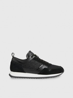 Black Calvin Klein Suede Logo Men Sneakers | KADN-09382