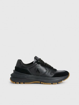 Black Calvin Klein Suede Men Sneakers | PGET-40781
