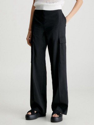 Black Calvin Klein Tailored Cargo Women Pants | HTPF-06851