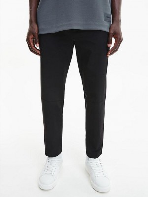 Black Calvin Klein Tapered Stretch Twill Men Pants | EIOX-52493