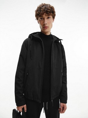 Black Calvin Klein Technical Canvas Hooded Men Jacket | HRES-86972