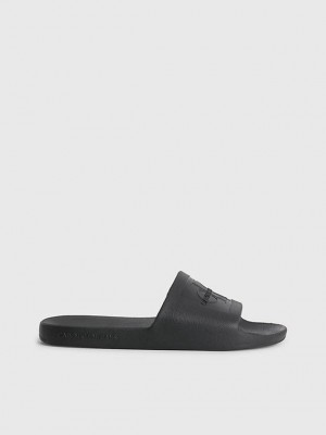 Black Calvin Klein Textured Sliders Men Slippers | HVOF-60472
