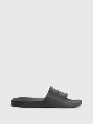 Black Calvin Klein Textured Sliders Women Slippers | QFEK-43068