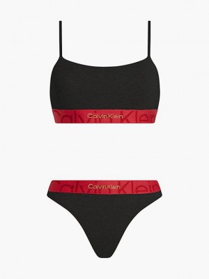 Black Calvin Klein Thong Set - Embossed Icon Women Bra | LJFP-60428