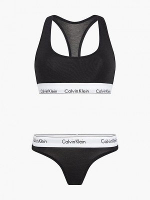 Black Calvin Klein Thong Set - Modern Cotton Women Bra | VPKG-30251