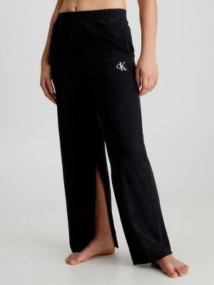 Black Calvin Klein Towelling Beach - CK Monogram Women Pants | MYFO-05473