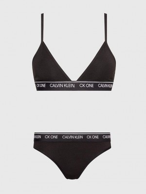 Black Calvin Klein Triangle And Thong Set - CK One Women Bra | MZTD-97061